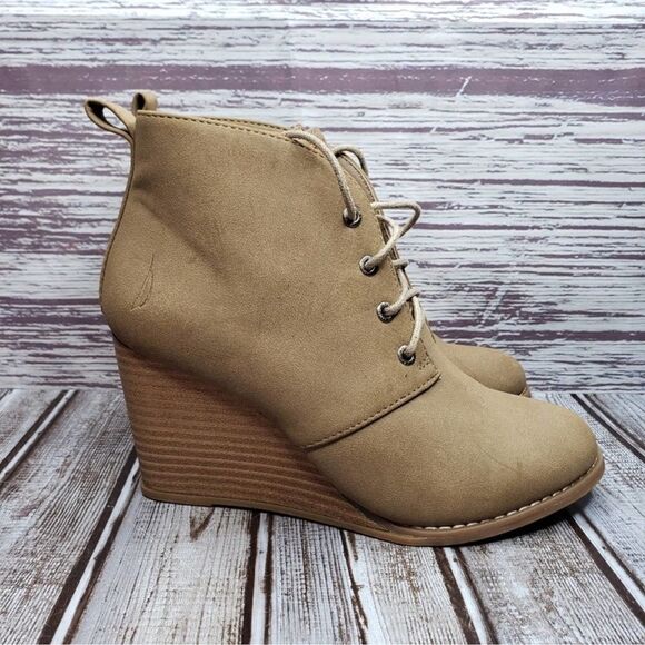 Nautica Tan Waterline lace up Wedges Ankle Booties 9.5 - Picture 2 of 6